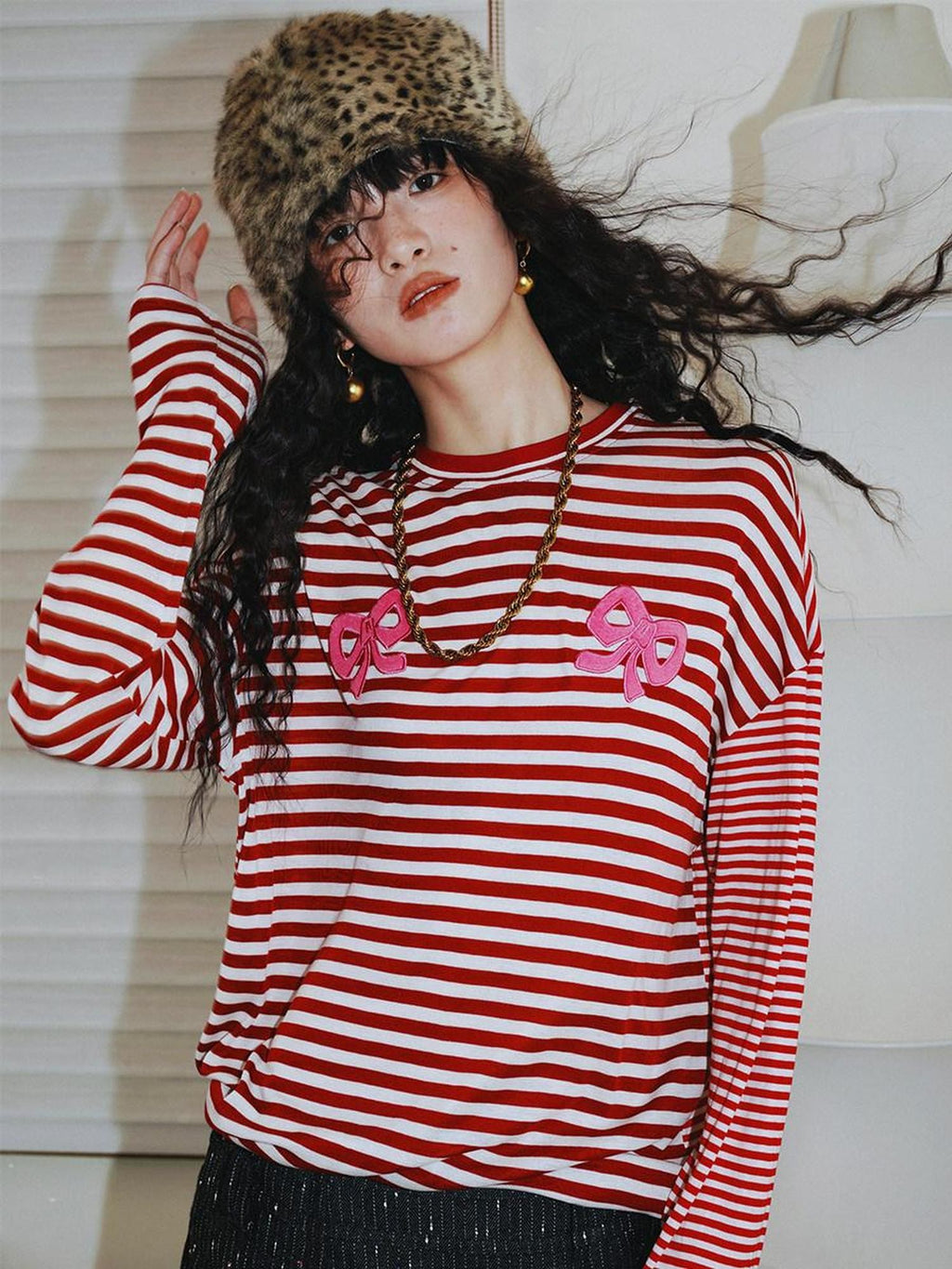 badtaste Western Striped Embroidered Knit Women's Tencel Wool Sweatshirts