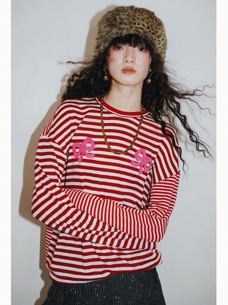 badtaste Western Striped Embroidered Knit Women's Tencel Wool Sweatshirts