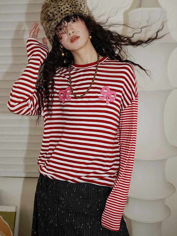 badtaste Western Striped Embroidered Knit Women's Tencel Wool Sweatshirts