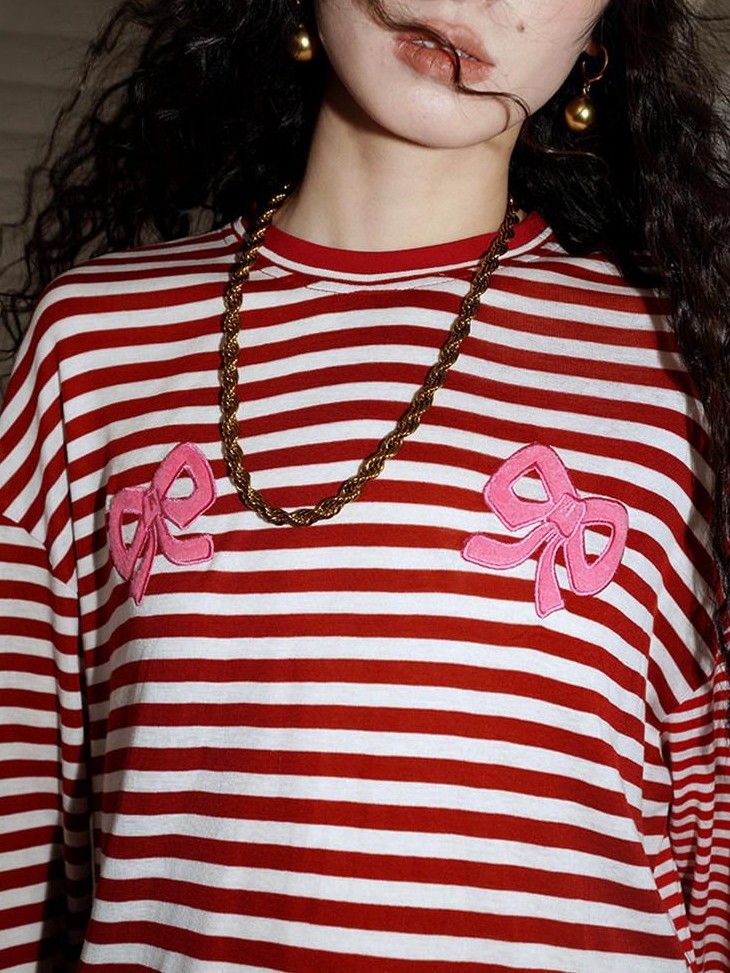 badtaste Western Striped Embroidered Knit Women's Tencel Wool Sweatshirts