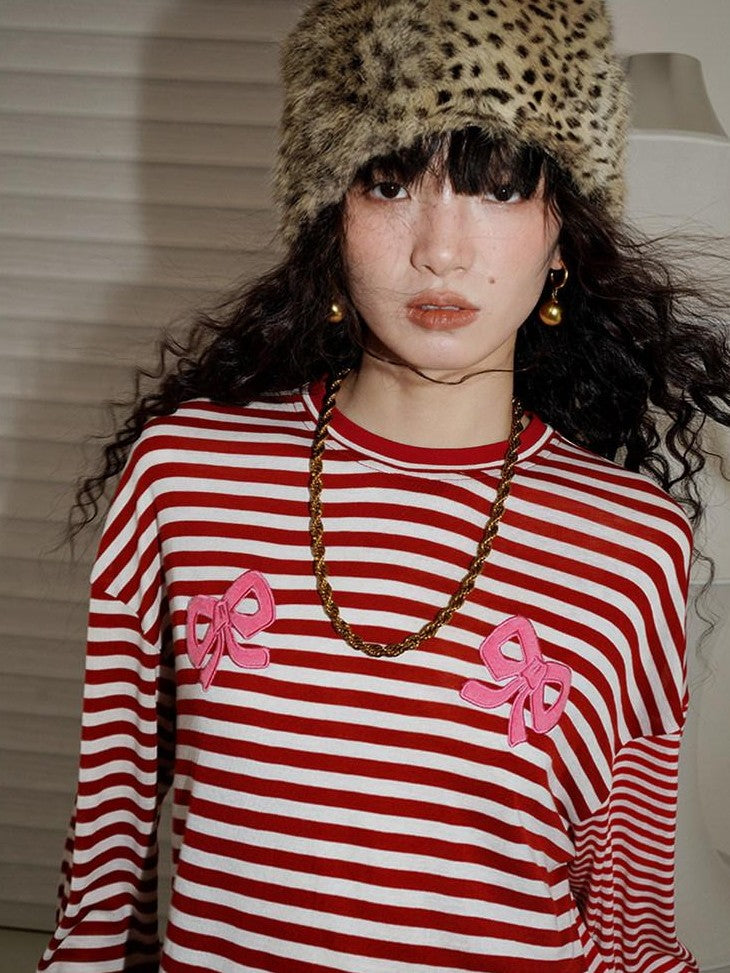 badtaste Western Striped Embroidered Knit Women's Tencel Wool Sweatshirts