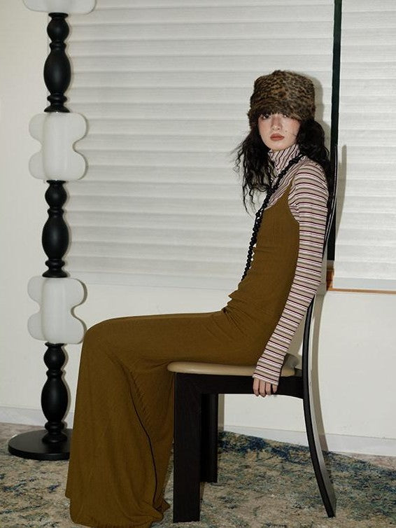 badtaste Western Striped Layered Vintage Long Sleeve Women's Casual Maxi Dresses