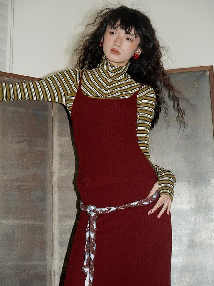 badtaste Western Striped Layered Vintage Long Sleeve Women's Casual Maxi Dresses