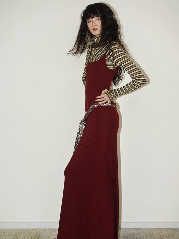 badtaste Western Striped Layered Vintage Long Sleeve Women's Casual Maxi Dresses