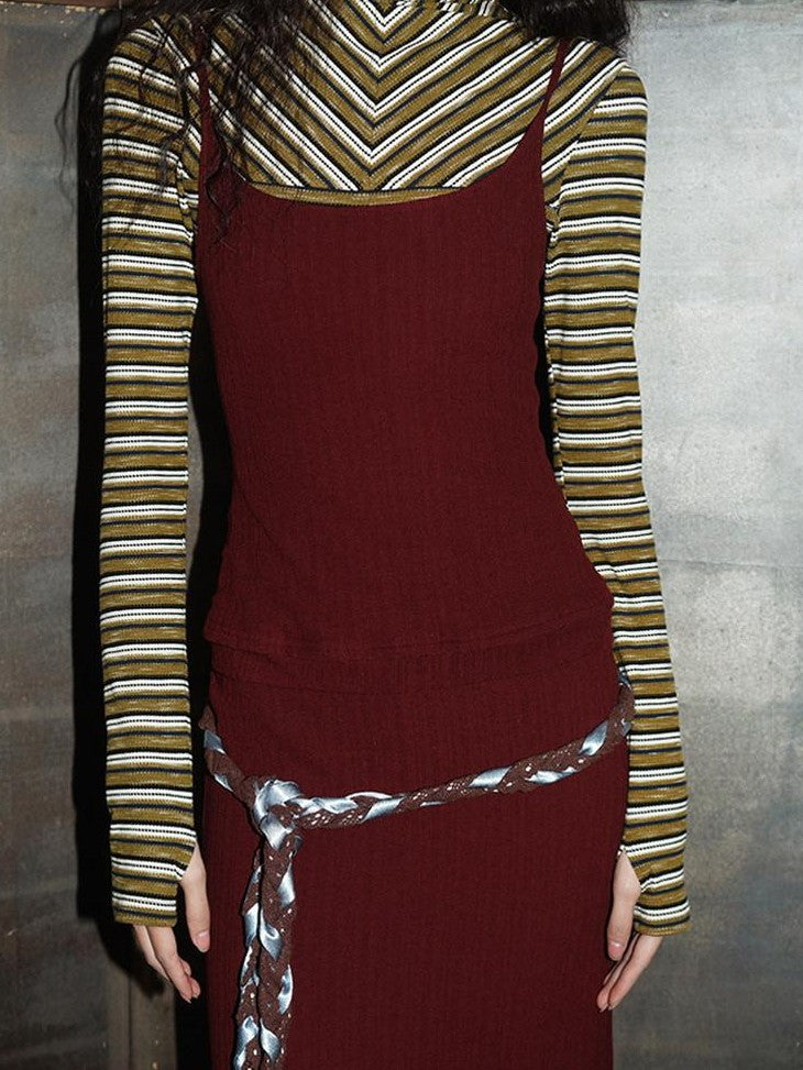 badtaste Western Striped Layered Vintage Long Sleeve Women's Casual Maxi Dresses
