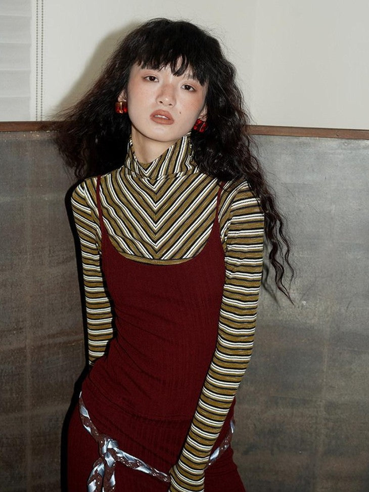 badtaste Western Striped Layered Vintage Long Sleeve Women's Casual Maxi Dresses