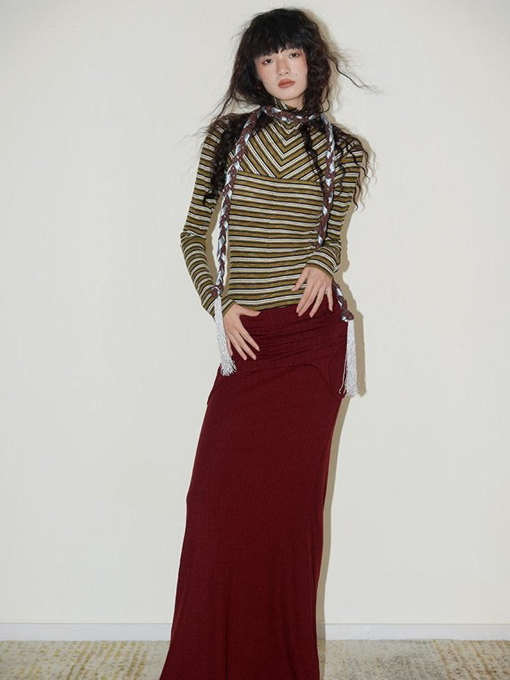 badtaste Western Striped Layered Vintage Long Sleeve Women's Casual Maxi Dresses