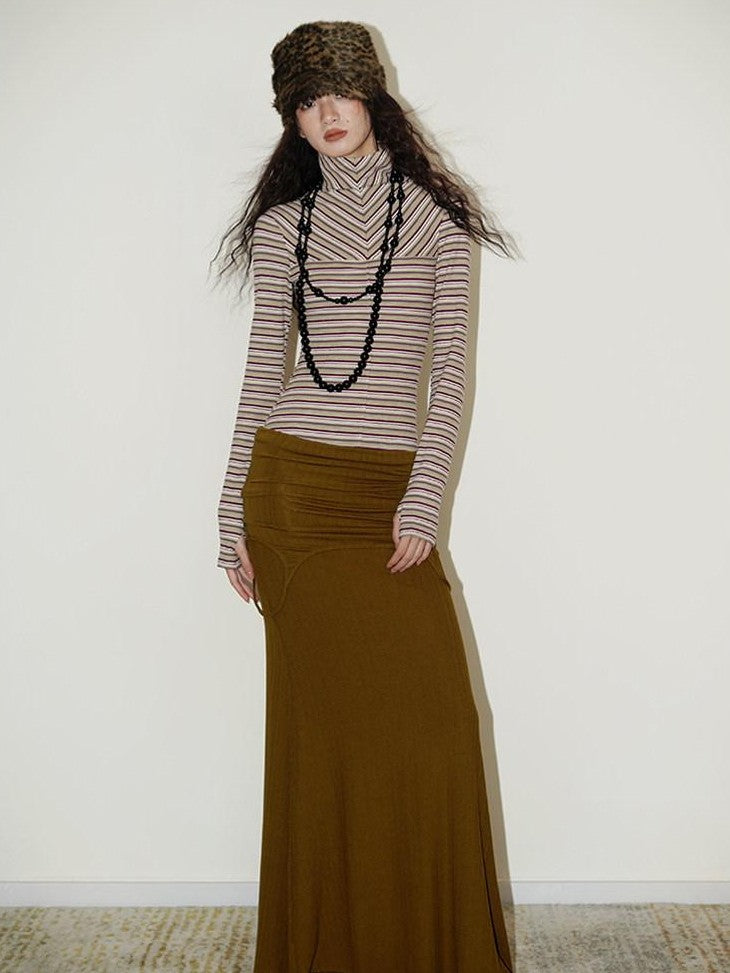 badtaste Western Striped Layered Vintage Long Sleeve Women's Casual Maxi Dresses