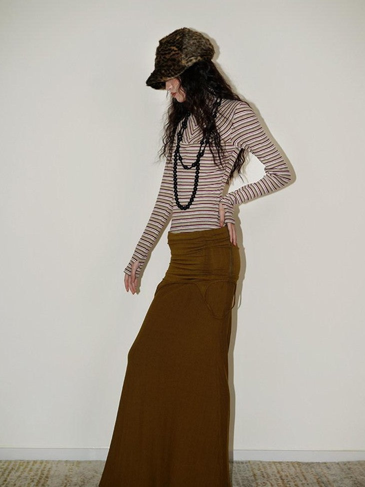 badtaste Western Striped Layered Vintage Long Sleeve Women's Casual Maxi Dresses