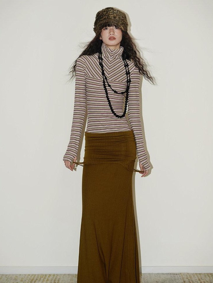 badtaste Western Striped Layered Vintage Long Sleeve Women's Casual Maxi Dresses