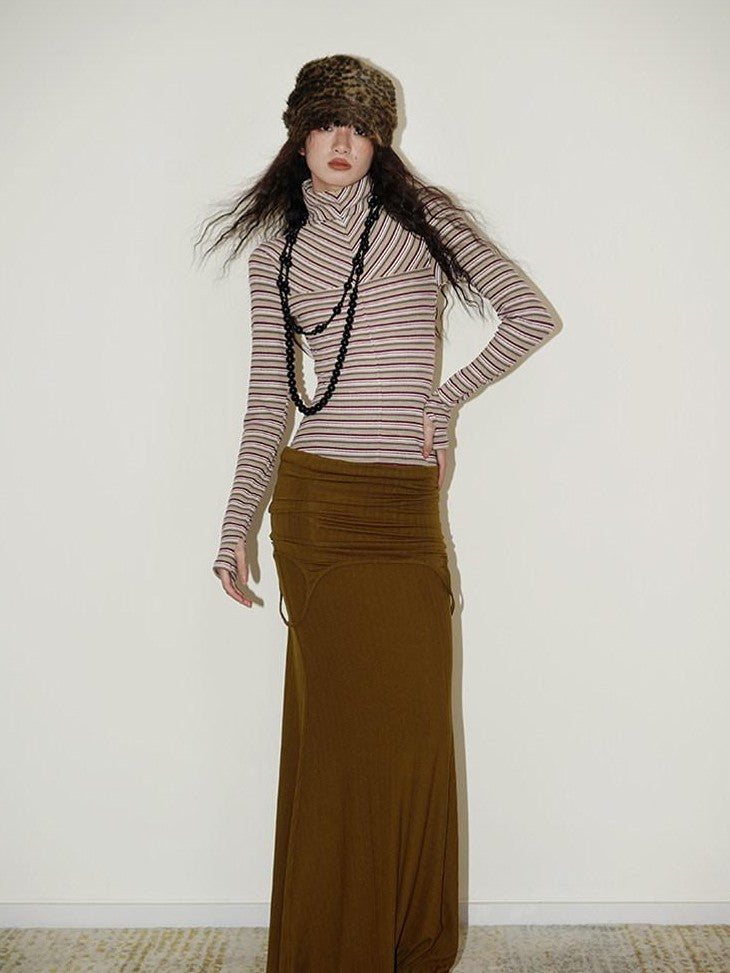 badtaste Western Striped Layered Vintage Long Sleeve Women's Casual Maxi Dresses