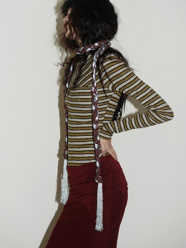 badtaste Western Striped Layered Vintage Long Sleeve Women's Casual Maxi Dresses