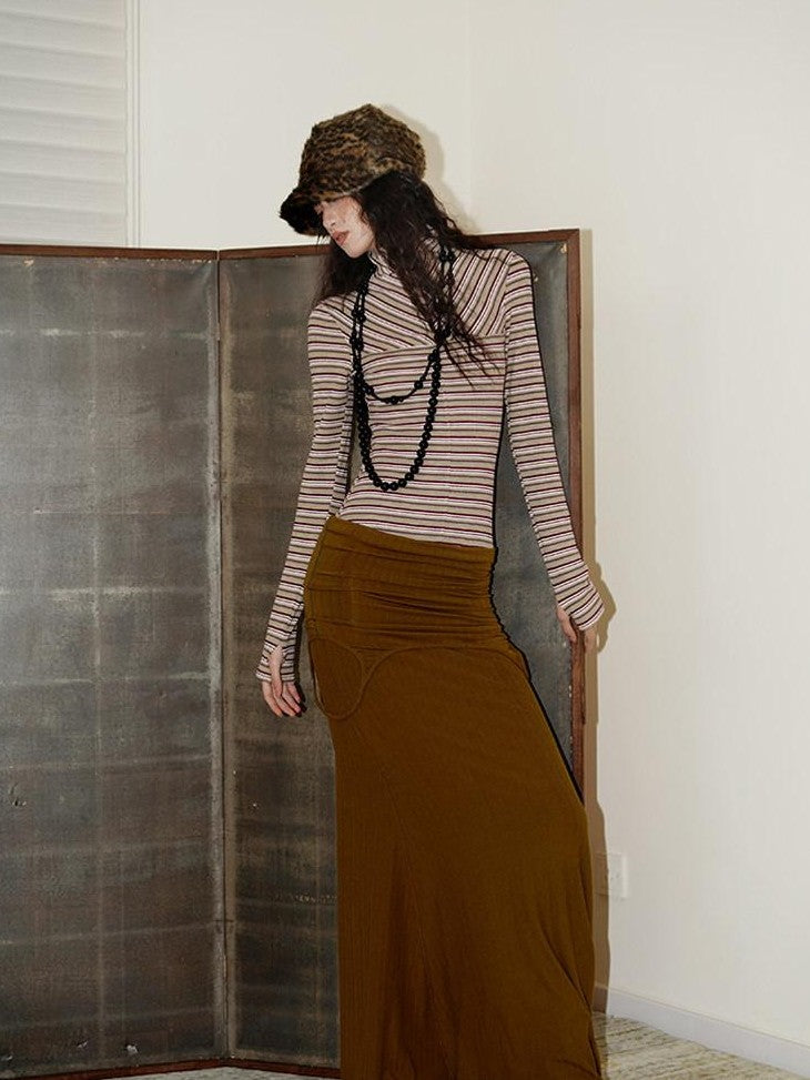badtaste Western Striped Layered Vintage Long Sleeve Women's Casual Maxi Dresses