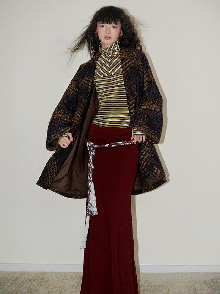 badtaste Western Striped Layered Vintage Long Sleeve Women's Casual Maxi Dresses