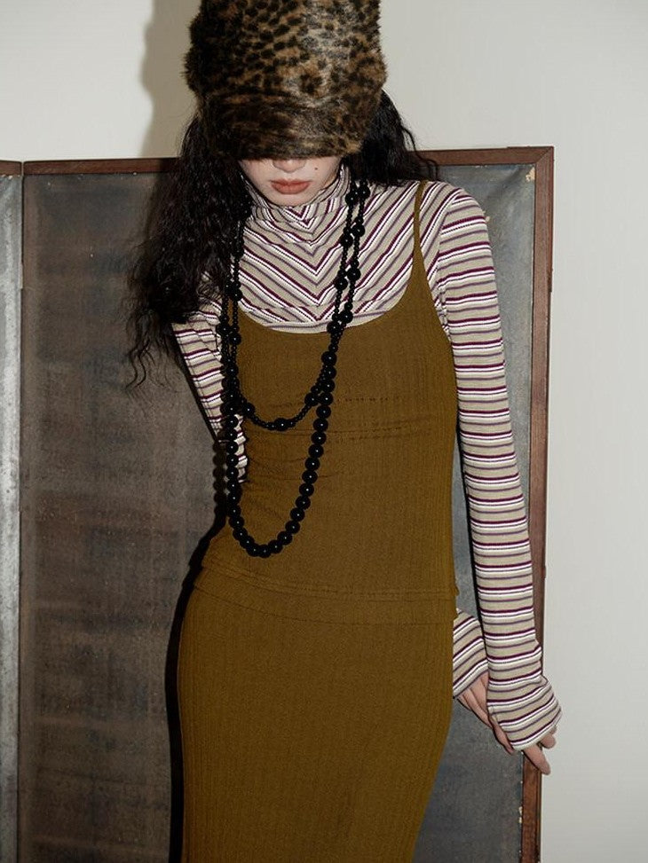 badtaste Western Striped Layered Vintage Long Sleeve Women's Casual Maxi Dresses