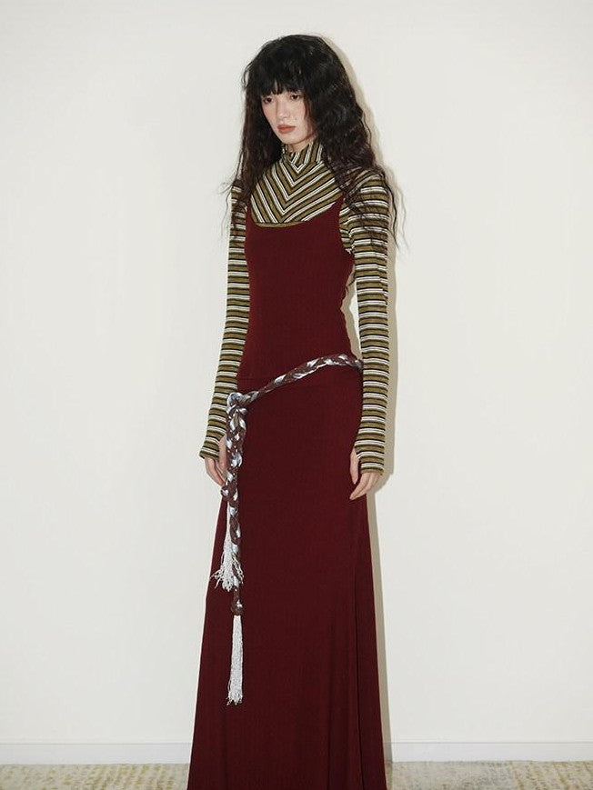 badtaste Western Striped Layered Vintage Long Sleeve Women's Casual Maxi Dresses