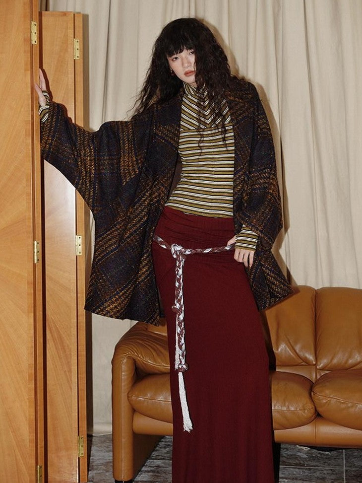 badtaste Western Striped Layered Vintage Long Sleeve Women's Casual Maxi Dresses