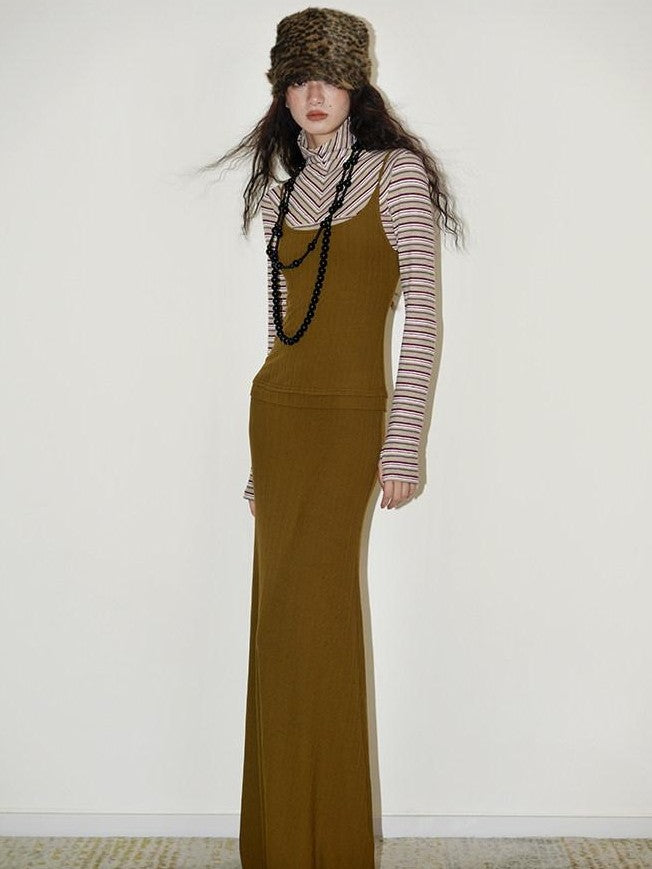 badtaste Western Striped Layered Vintage Long Sleeve Women's Casual Maxi Dresses