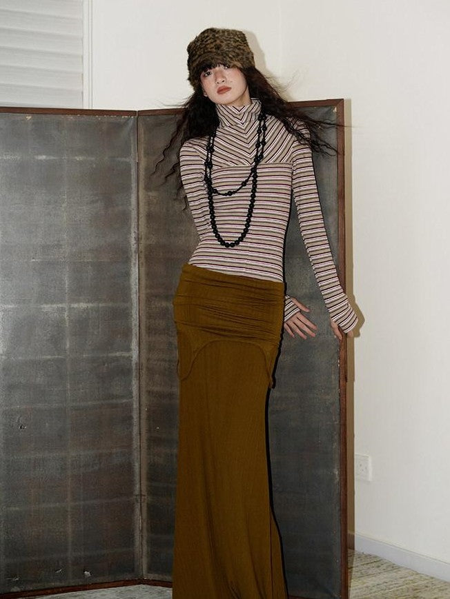 badtaste Western Striped Layered Vintage Long Sleeve Women's Casual Maxi Dresses