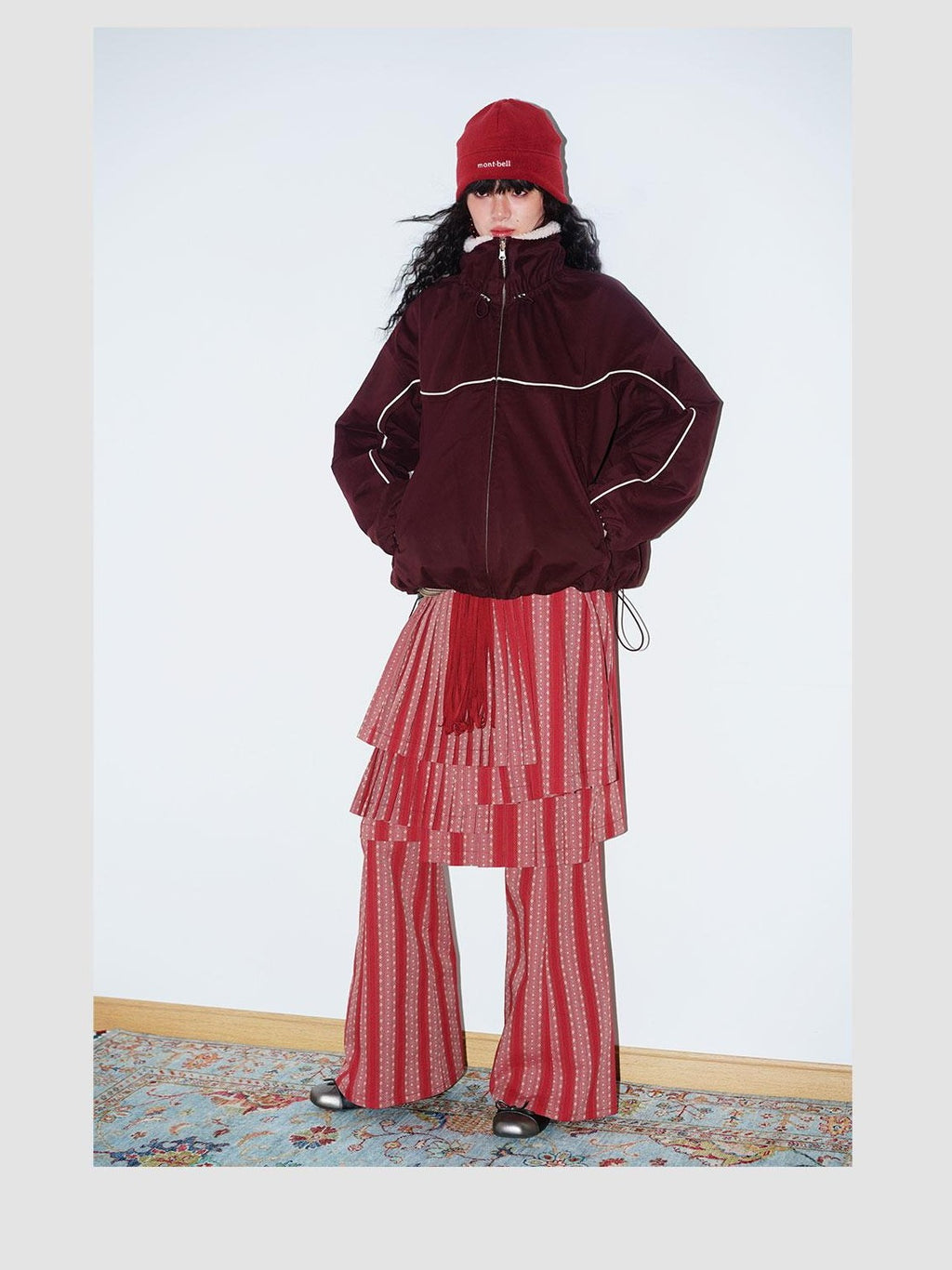 badtaste Western Striped Pleated Faux Two Piece Women's Lace Trim Flare Pants