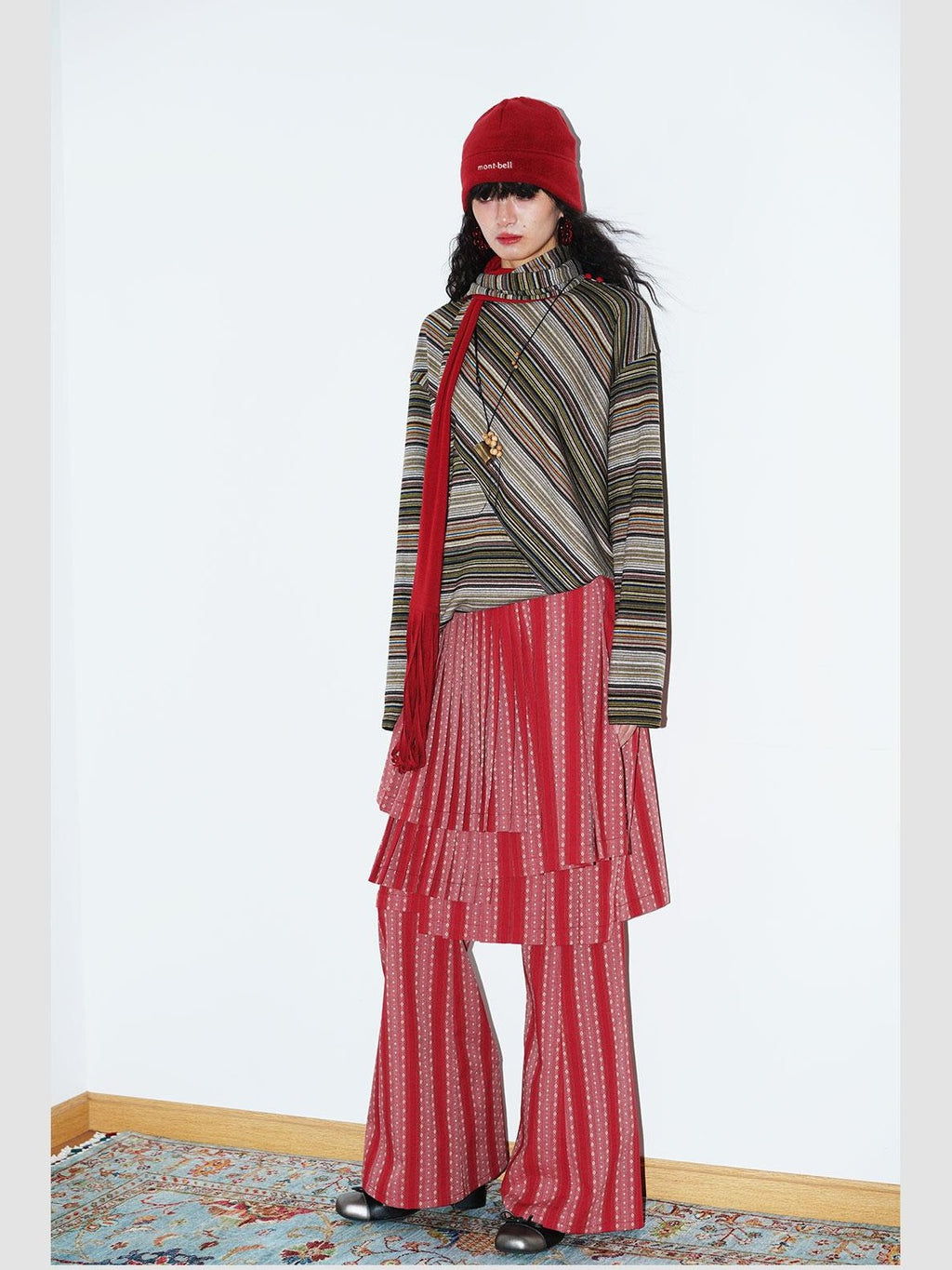 badtaste Western Striped Pleated Faux Two Piece Women's Lace Trim Flare Pants