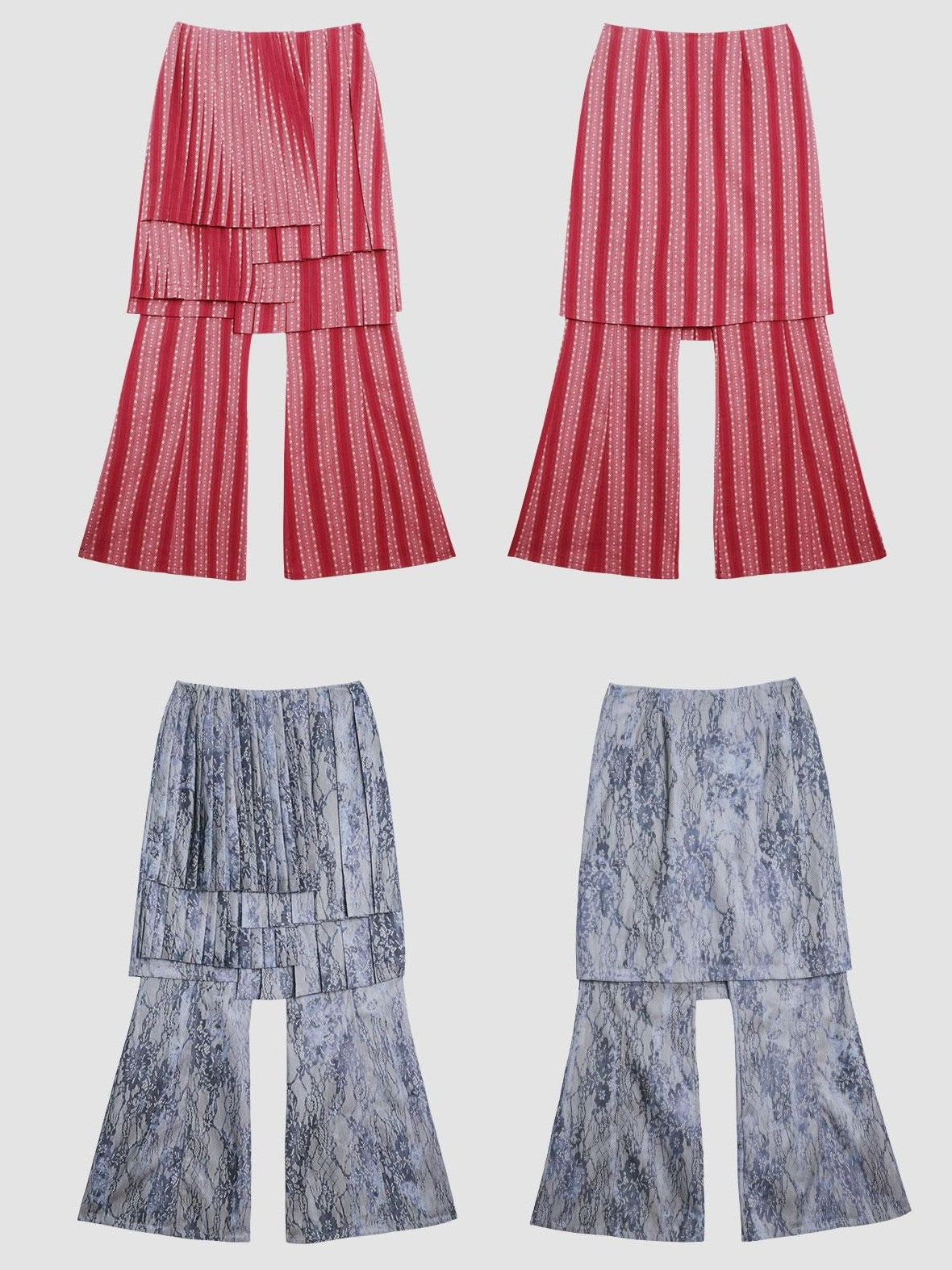 badtaste Western Striped Pleated Faux Two Piece Women's Lace Trim Flare Pants