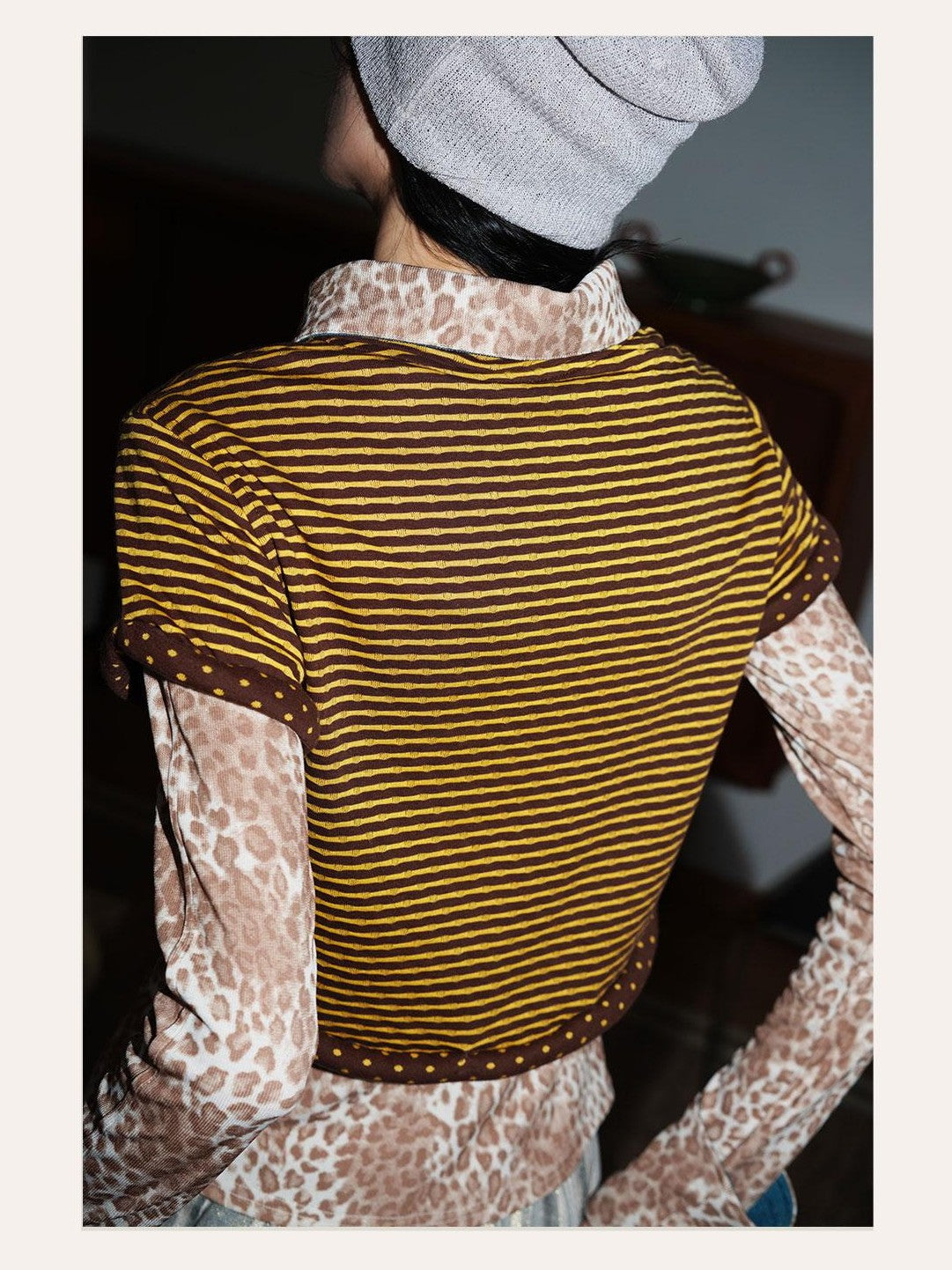 badtaste Western Striped Rolled Hem Layered Women's Cotton Blend Short Sleeve T-shirts