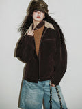 Western Suede Plush Loose Fit Women's Wool Blend Utility Jackets