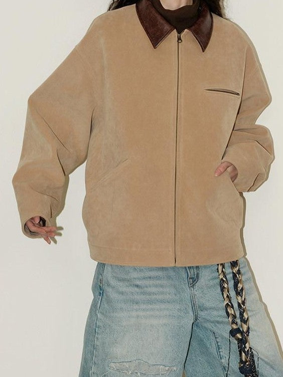 Western Suede Plush Loose Fit Women's Wool Blend Utility Jackets