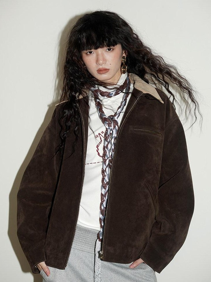 Western Suede Plush Loose Fit Women's Wool Blend Utility Jackets