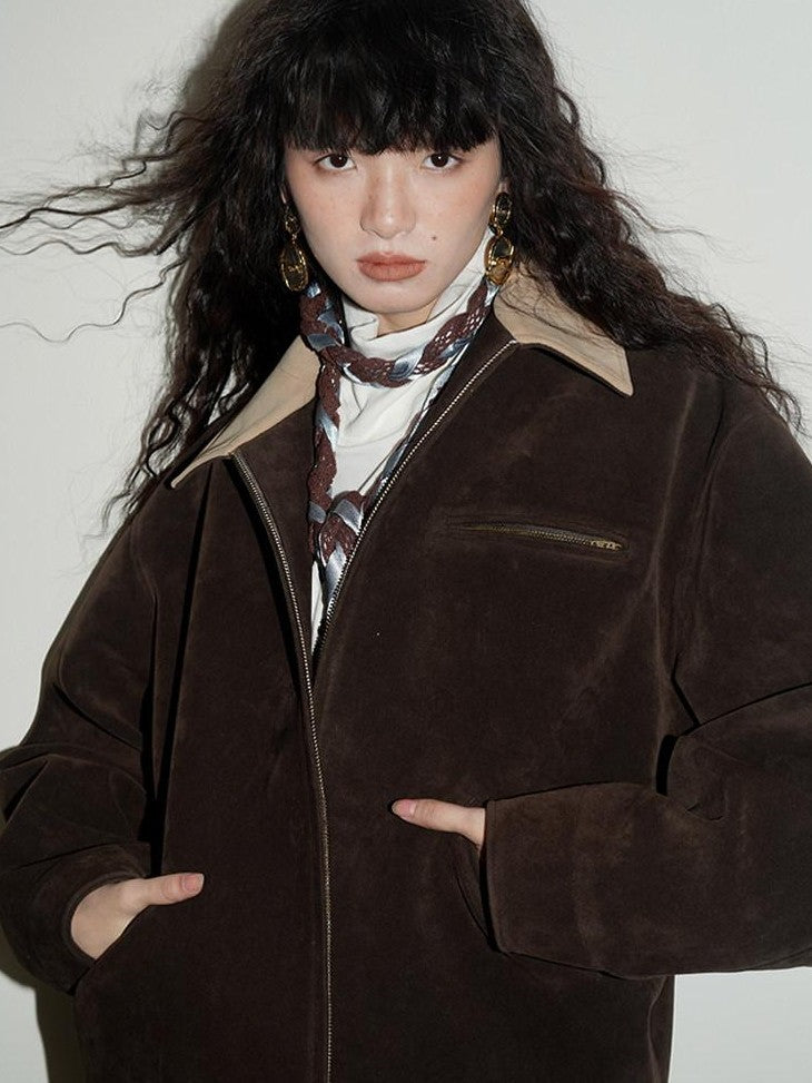 Western Suede Plush Loose Fit Women's Wool Blend Utility Jackets
