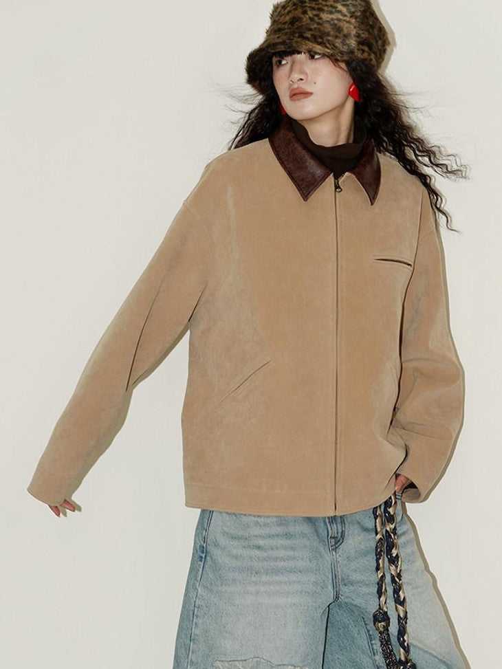 Western Suede Plush Loose Fit Women's Wool Blend Utility Jackets