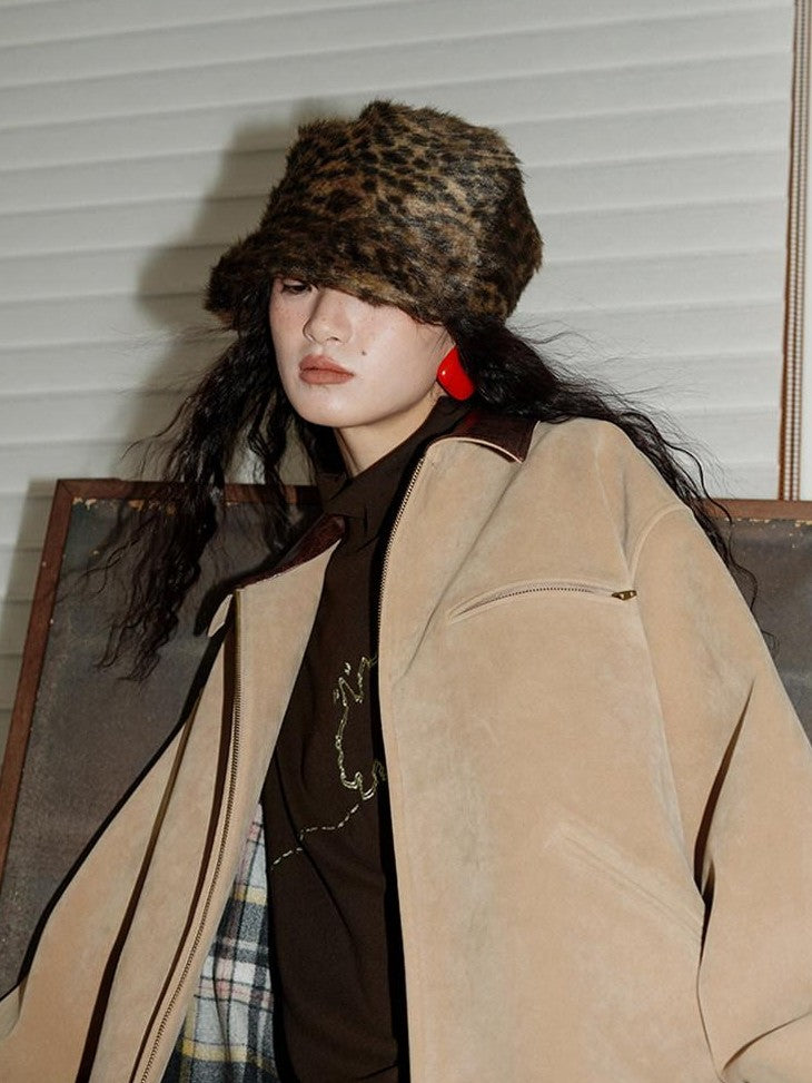 badtaste Western Suede Plush Loose Fit Women's Wool Blend Utility Jackets