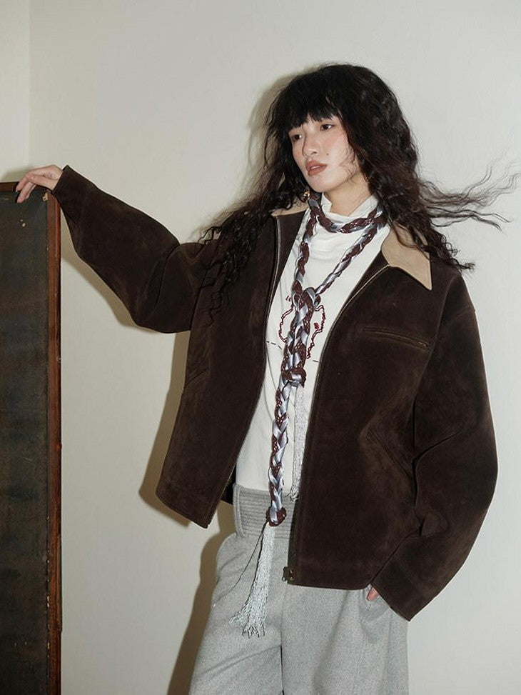 Western Suede Plush Loose Fit Women's Wool Blend Utility Jackets