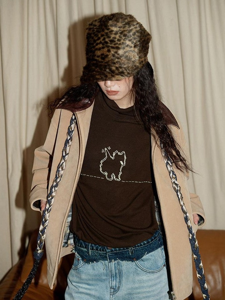 badtaste Western Suede Plush Loose Fit Women's Wool Blend Utility Jackets