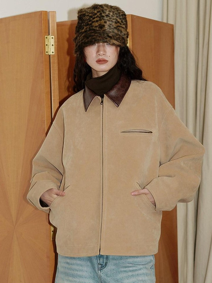 Western Suede Plush Loose Fit Women's Wool Blend Utility Jackets