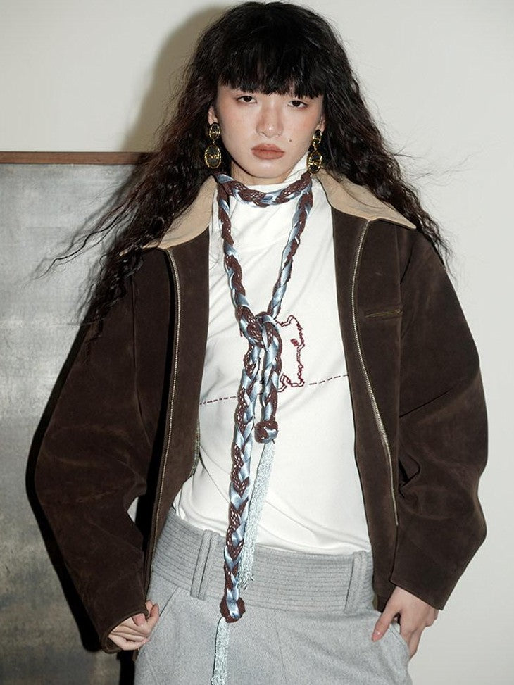 Western Suede Plush Loose Fit Women's Wool Blend Utility Jackets