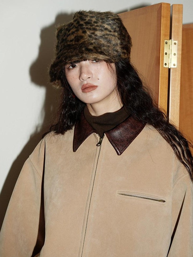 badtaste Western Suede Plush Loose Fit Women's Wool Blend Utility Jackets