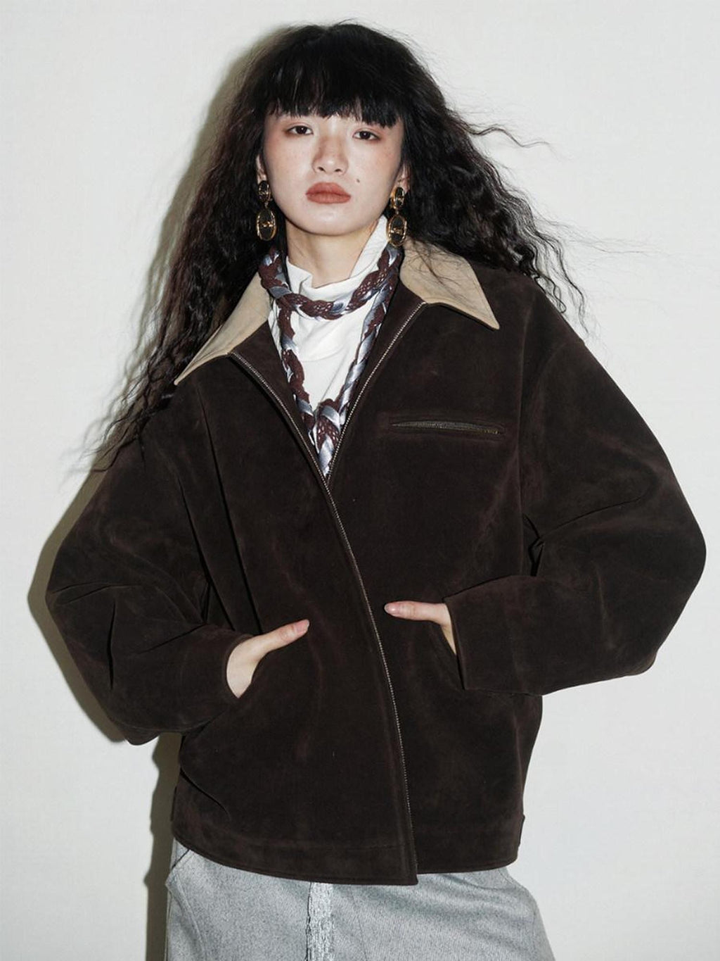 Western Suede Plush Loose Fit Women's Wool Blend Utility Jackets