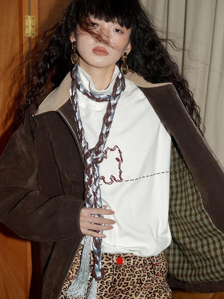 Western Suede Plush Loose Fit Women's Wool Blend Utility Jackets