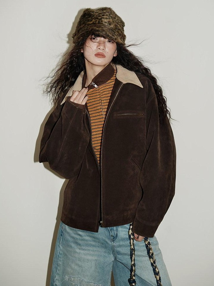 Western Suede Plush Loose Fit Women's Wool Blend Utility Jackets