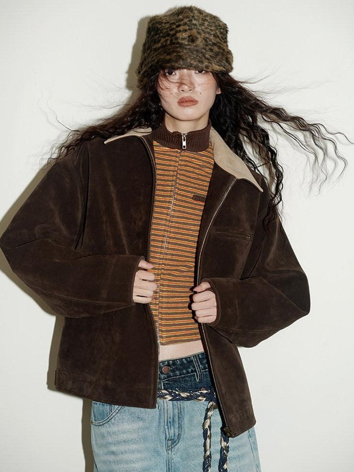 Western Suede Plush Loose Fit Women's Wool Blend Utility Jackets