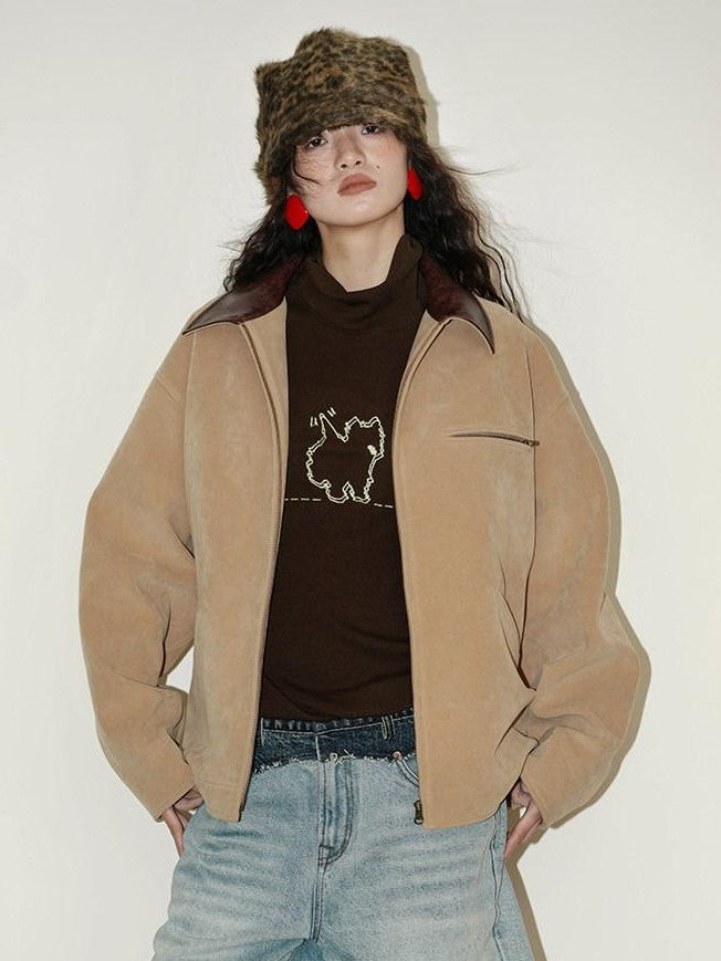 Western Suede Plush Loose Fit Women's Wool Blend Utility Jackets