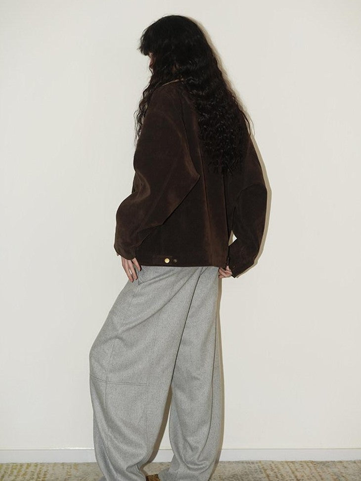 Western Suede Plush Loose Fit Women's Wool Blend Utility Jackets