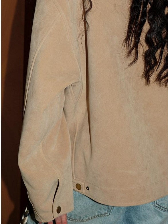 badtaste Western Suede Plush Loose Fit Women's Wool Blend Utility Jackets