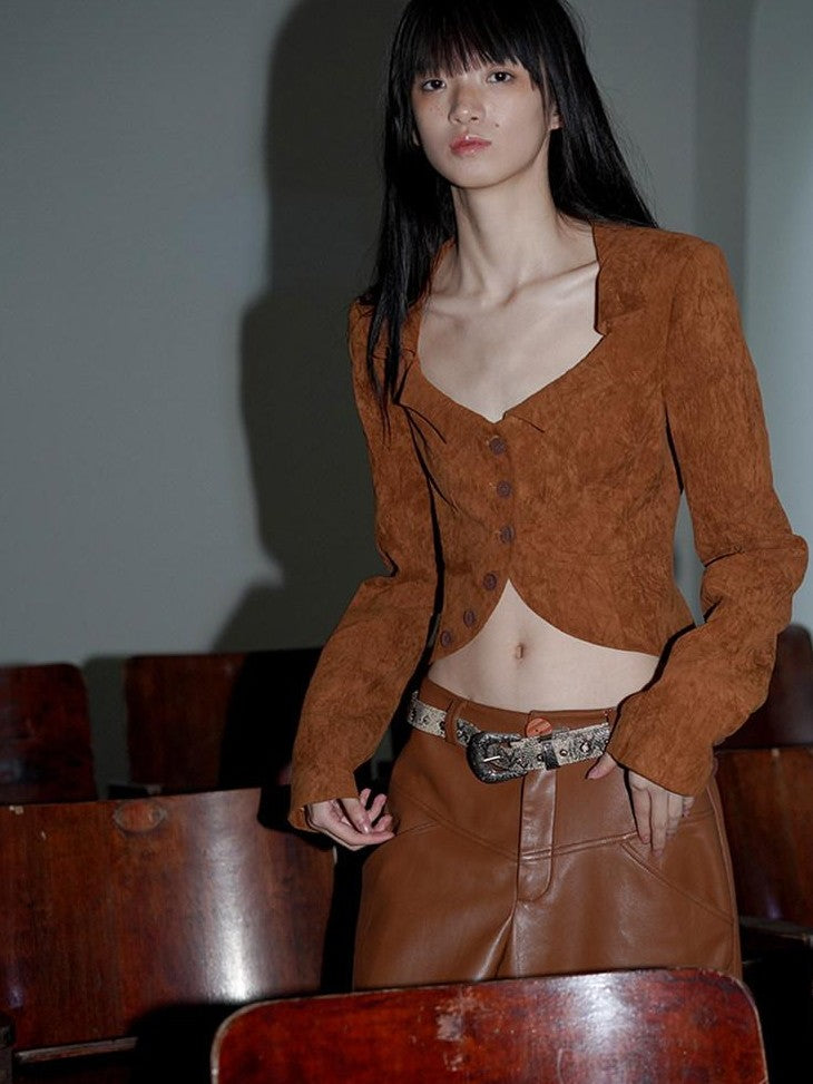badtaste Western Tailored Slim Fit Women's Textured Weave Fabric Cropped Jackets