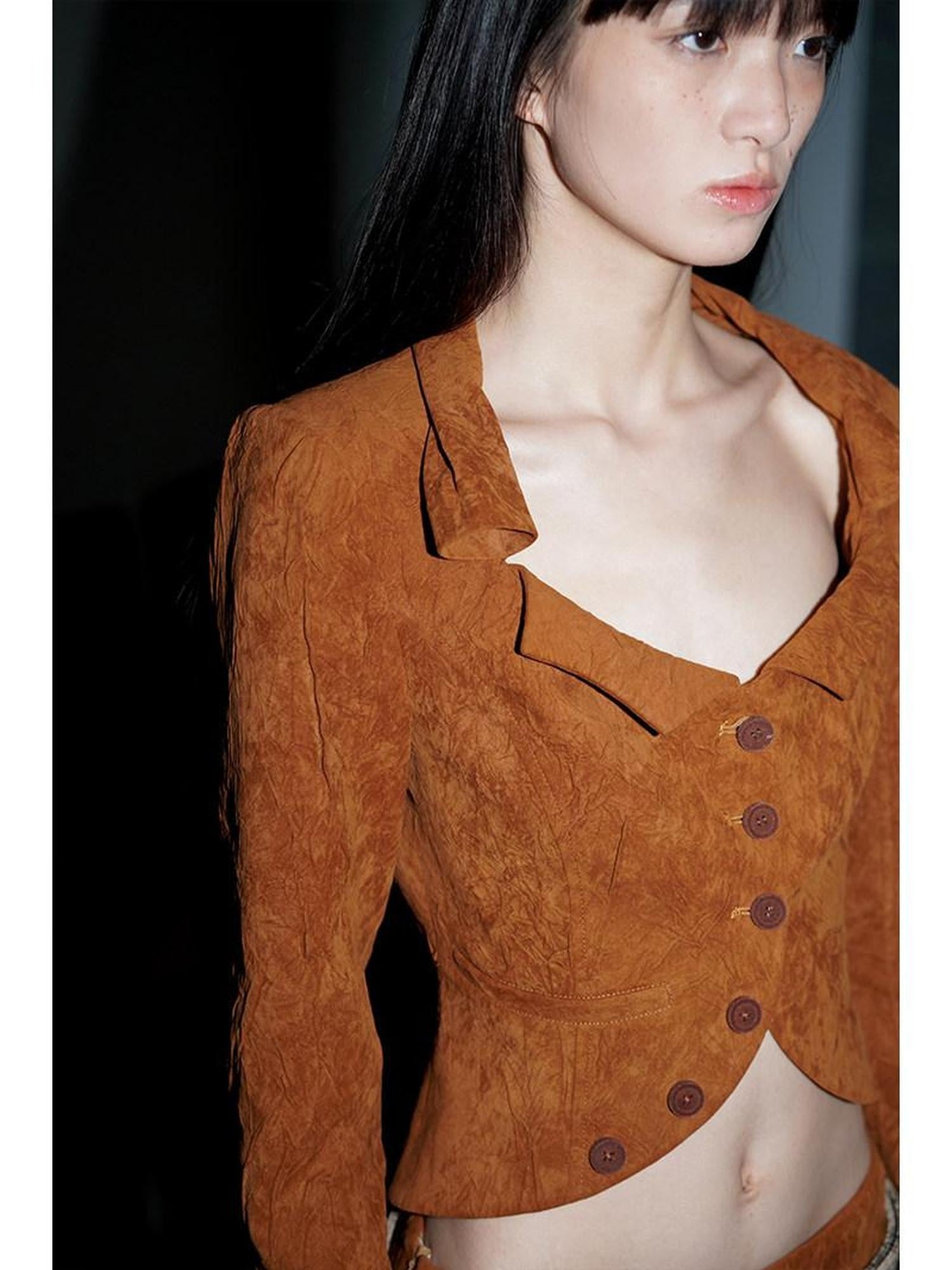 badtaste Western Tailored Slim Fit Women's Textured Weave Fabric Cropped Jackets
