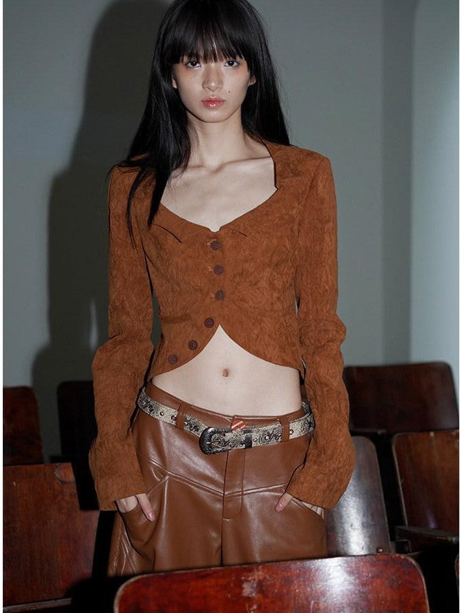 badtaste Western Tailored Slim Fit Women's Textured Weave Fabric Cropped Jackets