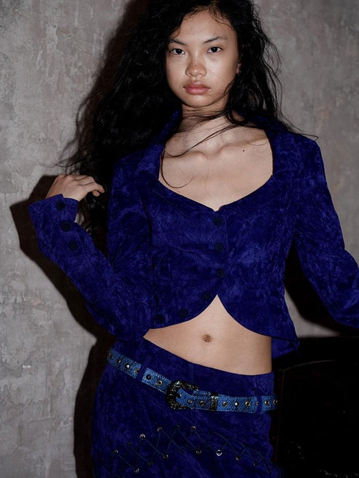 badtaste Western Textured Slim Fit Women's Special Fabric Cropped Jackets