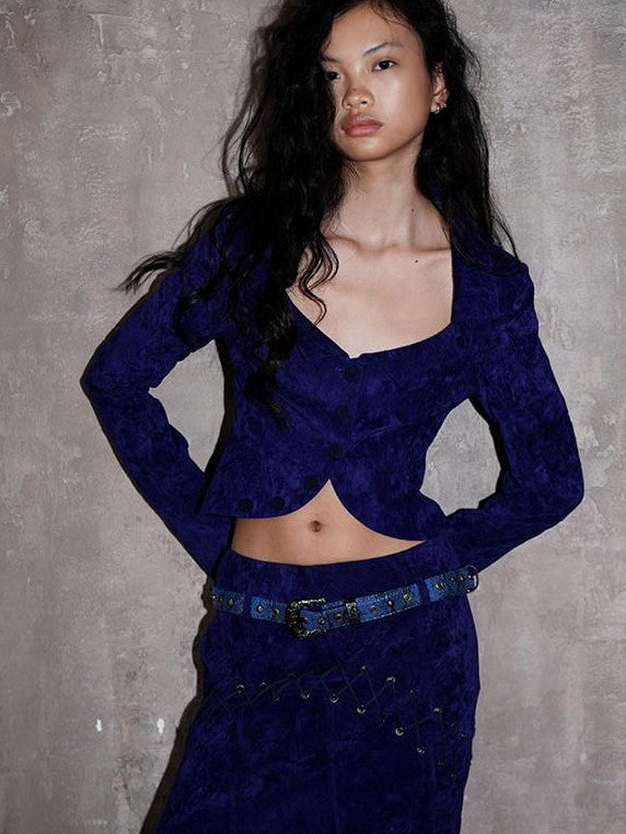 badtaste Western Textured Slim Fit Women's Special Fabric Cropped Jackets